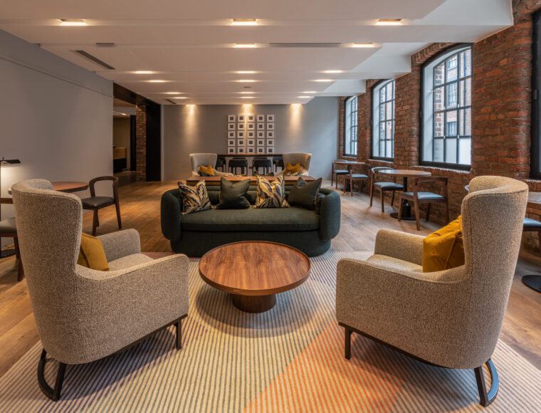 The Resident Liverpool lounge with multiple seating areas and coffee tables.