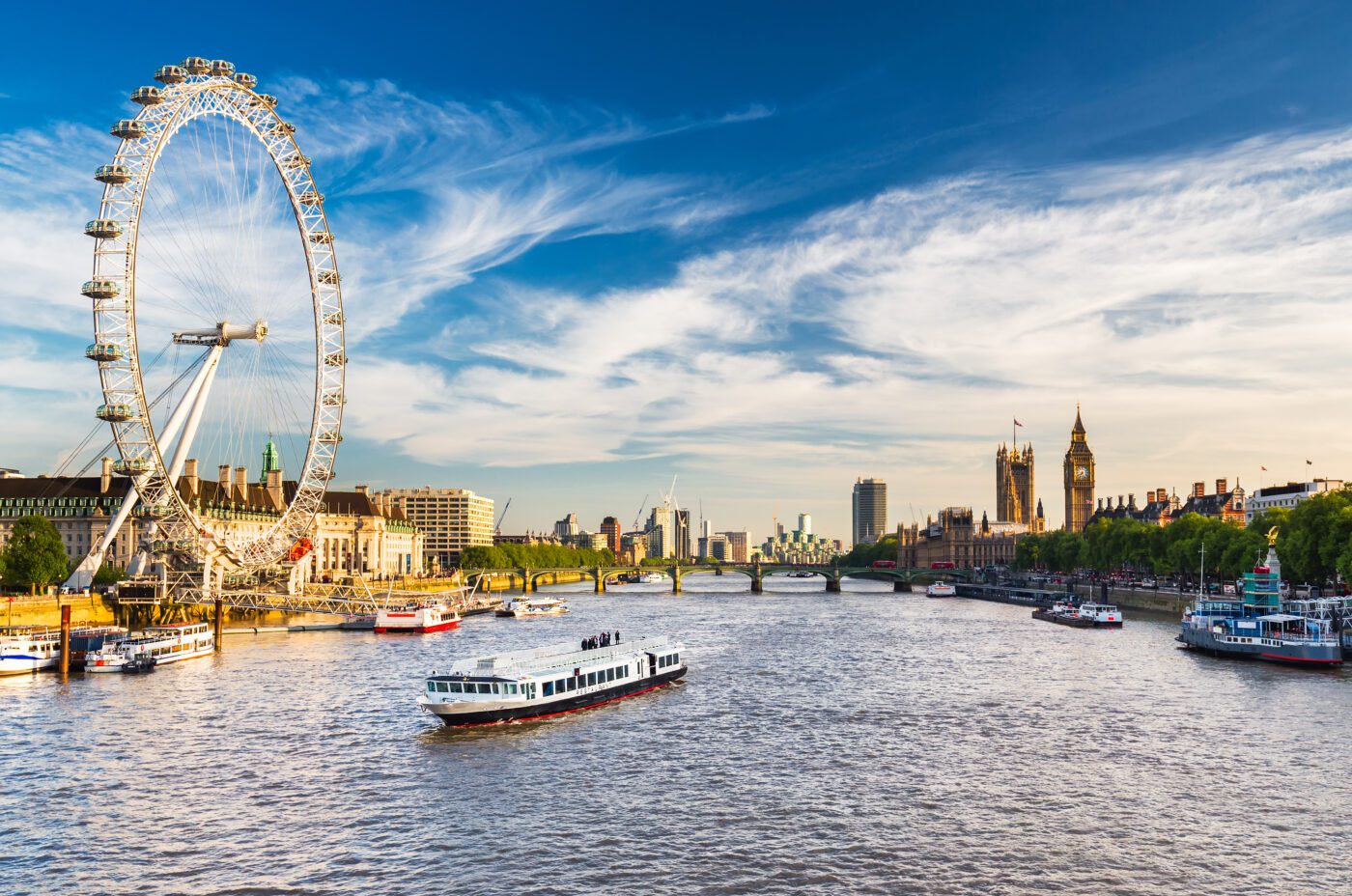 Views of London across Westminster Parliament and the Thames