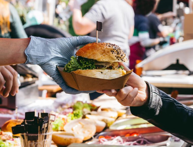 Delicious fresh burger at a food stand during the Taste of London Festival in Regent's Park